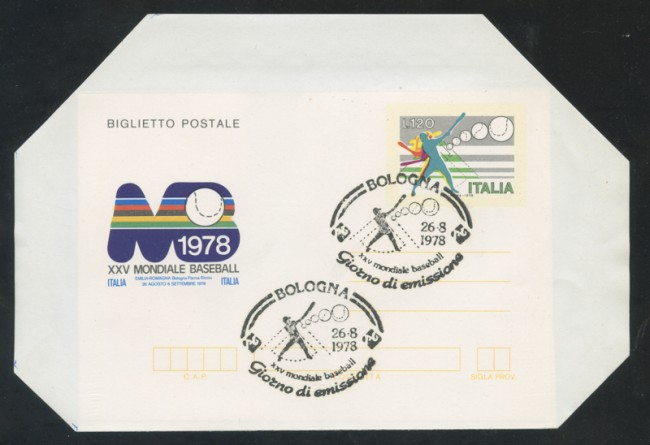 1978 - LOTTO/17059A - REPUBBLICA  - 120 LIRE BASEBALL - FDC BOLOGNA