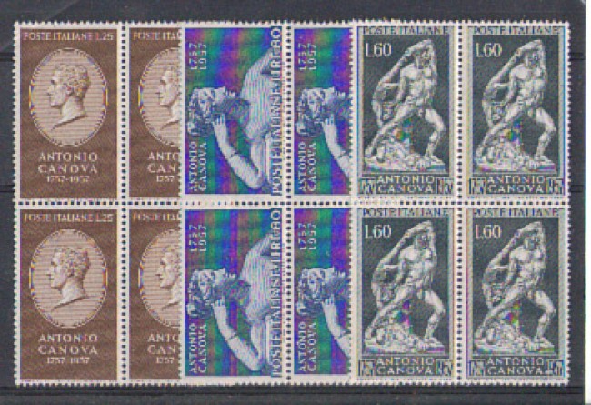 1957 - LOTTO/6315Q - REPUBBLICA - A. CANOVA 3v. QUARTINE