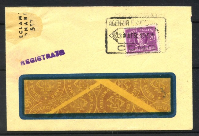 1952 - REPUBBLICA - LOTTO/47771 - 20 LIRE RECAPITO AUTORIZZATO SU BUSTA DA COMO