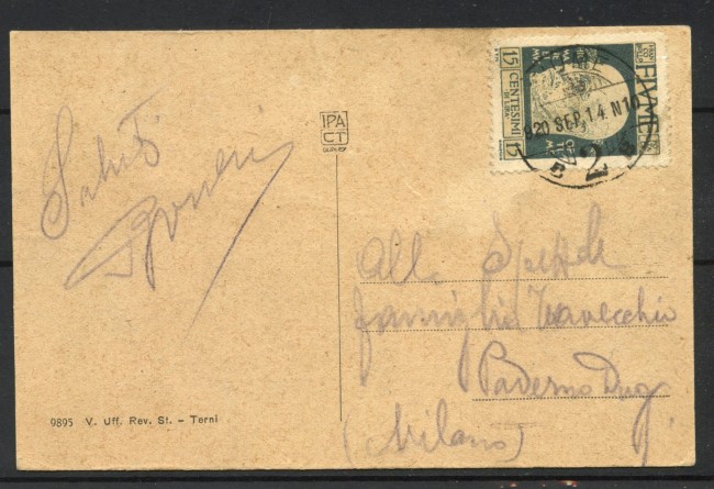 1920 - FIUME - LOTTO/42313 - 15 CENTESIMI D'ANNUNZIO SU CARTOLINA PER MILANO