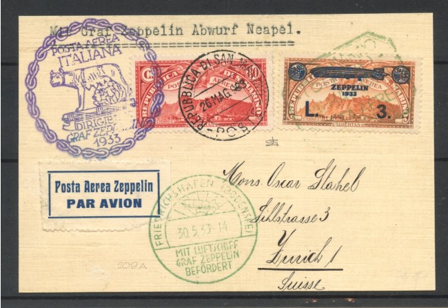 1933 - SAN MARINO - LOTTO/42196 - GRAF ZEPPELIN CROCIERA ITALIANA - CARTOLINA