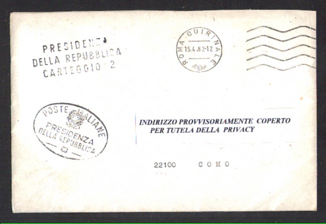 1982 - LBF/1442 - REPUBBLICA - BUSTA DEL PRESIDENTE DELLA REPUBBLICA IN FRANCHIGIA