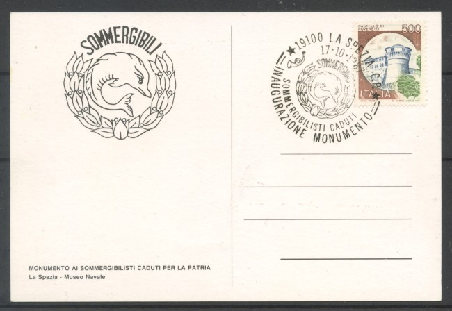 1987 - REPUBBLICA - LOTTO/38075 - SOMMERGIBILISTI CADUTI - ANNULLO SU CARTOLINA