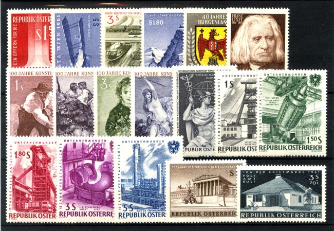 1961 - AUSTRIA - LOTTO/43653 - ANNATA COMPLETA 17v. + 1v. POSTA AEREA NUOVI