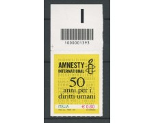 2011 - LOTTO/15395CB - REPUBBLICA - AMNESTY INTERNATIONAL - CODICE A BARRE