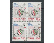 1986 - LOTTO/15488 - REPUBBLICA - 550 LIRE ANNO DELLA PACE - QUARTINA USATI 1986 - LOTTO/15488 - REPUBBLICA - 550 LIRE ANNO DELLA PACE - QUARTINA USATI