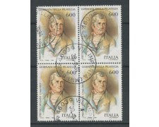 1994 - LOTTO/15492 - REPUBBLICA - 600 LIRE G.FILATELIA - QUARTINA USATI