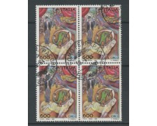 1994 - LOTTO/15493 - REPUBBLICA - 600 LIRE  IL CIRCO - QUARTINA USATI