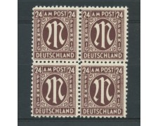 1945 - LOTTO/15805 - GERMANIA BIZONA - 24p. BRUNO - QUARTINA  NUOVA