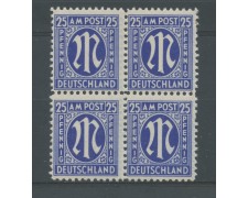 1945 - LOTTO/15806 - GERMANIA BIZONA - 25p. OLTREMARE - QUARTINA NUOVI