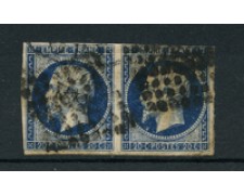 1854 - LOTTO/16679 - FRANCIA - 20 CENT. AZZURRO SCURO - COPPIA USATA 1854 - LOTTO/16679 - FRANCIA - 20 CENT. AZZURRO SCURO - COPPIA USATA