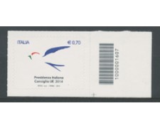 2014 - LOTTO/19157CB - REPUBBLICA - PRESIDENZA ITALIANA NUOVO CODICE A BARRE