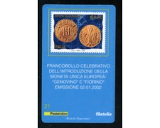 2002 - LOTTO/20893 - REPUBBLICA - MONETA UNICA GENOVINO FIORINO - TESSERA FILAT. 2002 - LOTTO/20893 - REPUBBLICA - MONETA UNICA GENOVINO FIORINO - TESSERA FILAT.