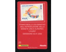 2002 - LOTTO/20894 - REPUBBLICA - MONETA UNICA EURO - TESSERA FILAT. 2002 - LOTTO/20894 - REPUBBLICA - MONETA UNICA EURO - TESSERA FILAT.