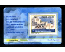2007 - LOTTO/21001 - REPUBBLICA - 60c. FONDAZIONE GENOVESI - TESSERA FILAT. 2007 - LOTTO/21001 - REPUBBLICA - 60c. FONDAZIONE GENOVESI - TESSERA FILAT.