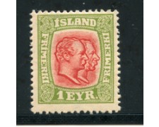 1907 - LOTTO/21084 - ISLANDA - 1e. VERDE E ROSSO - ling. 1907 - LOTTO/21084 - ISLANDA - 1e. VERDE E ROSSO - ling.