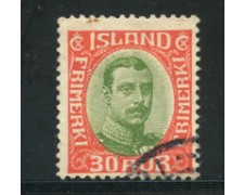 1920 - LOTTO/21094 - ISLANDA - 30 a. ROSSO E VERDE - USATO 1920 - LOTTO/21094 - ISLANDA - 30 a. ROSSO E VERDE - USATO