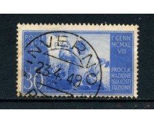 1948 - ITALIA - 30 LIRE COSTITUZIONE FILIGR. NORMALE DESTRA - USATO - LOTTO/25229 1948 - ITALIA - 30 LIRE COSTITUZIONE FILIGR. NORMALE DESTRA - USATO - LOTTO/25229