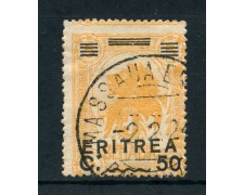 Eritrea 1922 50 cent. on 5 anna Orange-Yellow - Used - LOTTO/26467 Eritrea 1922 50 cent. on 5 anna Orange-Yellow - Used - LOTTO/26467
