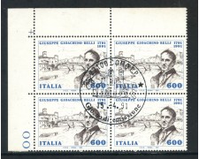 1991 - REPUBBLICA - GIOACCHINO BELLI - QUARTINA FDC - LOTTO/28929 1991 - REPUBBLICA - GIOACCHINO BELLI - QUARTINA FDC - LOTTO/28929