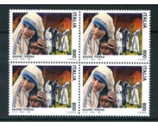 1998 - LOTTO/7204A - REPUBBLICA - 800 LIRE MADRE TERESA DI CALCUTTA - QUARTINA NUOVI