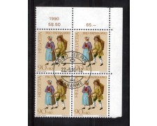 1990 - LOTTO/SVI1346QU - SVIZZERA - 90+40c- PRO PATRIA QUARTINA USATA