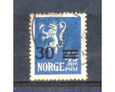1927 - LOTTO/NORV125U - NORVEGIA - 30 su 45 ORE AZZURRO - USATO 1927 - LOTTO/NORV125U - NORVEGIA - 30 su 45 ORE AZZURRO - USATO