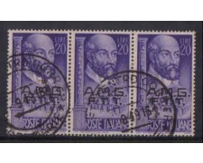 1949 - LOTTO/4221 - TRIESTE A - 20 LIRE A.PALLADIO STRISCIA USATA 1949 - LOTTO/4221 - TRIESTE A - 20 LIRE A.PALLADIO STRISCIA USATA