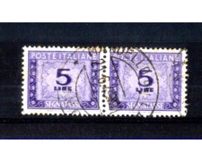 1947 - LOTTO/11459 - REPUBBLICA - 5 LIRE SEGNATASSE - STAMPA PESANTE - COPPIA USATA