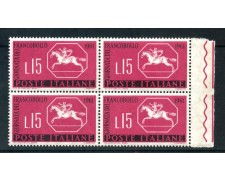 1961 - LOTTO/6398Q - REPUBBLICA - GIORNATA FRANCOBOLLO QUARTINA NUOVI 1961 - LOTTO/6398Q - REPUBBLICA - GIORNATA FRANCOBOLLO QUARTINA NUOVI