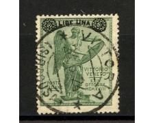 1921 - REGNO D'ITALIA - LOTTO/37923 - 1 LIRA SU 25c. ANNIVERSARIO VITTORIA - USATO 1921 - REGNO D'ITALIA - LOTTO/37923 - 1 LIRA SU 25c. ANNIVERSARIO VITTORIA - USATO