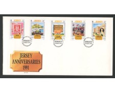 1991 - JERSEY - LOTTO/41506 - ANNIVERSARI 5v. - BUSTA FDC 1991 - JERSEY - LOTTO/41506 - ANNIVERSARI 5v. - BUSTA FDC