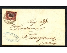 1879 - REGNO - LOTTO/40298 - 2 cent su 10 cent. LACCA SU PIEGHO DA TORINO A SOVERZENE 1879 - REGNO - LOTTO/40298 - 2 cent su 10 cent. LACCA SU PIEGHO DA TORINO A SOVERZENE