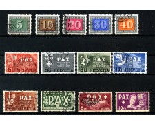 1945 - SVIZZERA - LOTTO/40308 - SERIE DETTA DELLA PACE 13v. - USATI 1945 - SVIZZERA - LOTTO/40308 - SERIE DETTA DELLA PACE 13v. - USATI