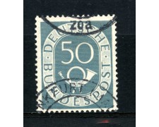 1951 - GERMANIA - 50p. GRIGIO AZZURRO CORNO DI POSTA - USATO - LOTTO/30772 1951 - GERMANIA - 50p. GRIGIO AZZURRO CORNO DI POSTA - USATO - LOTTO/30772
