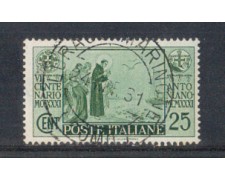1931 - LOTTO/REG293U - REGNO - 25c. S.ANTONIO - USATO