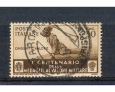 1934 - LOTTO/REG370U - REGNO - 30c. MEDAGLIE AL VALORE - USATO 1934 - LOTTO/REG370U - REGNO - 30c. MEDAGLIE AL VALORE - USATO