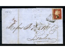 1856 - GRAN BRETAGNA - 1p. ROSSO CARMINIO CARTA AZZURRATA SU BUSTA PER LONDRA - LOTTO/31833 1856 - GRAN BRETAGNA - 1p. ROSSO CARMINIO CARTA AZZURRATA SU BUSTA PER LONDRA - LOTTO/31833
