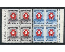 1963 - LOTTO/6416Q - REPUBBLICA - CROCE ROSSA 2v. - QUARTINE NUOVI 1963 - LOTTO/6416Q - REPUBBLICA - CROCE ROSSA 2v. - QUARTINE NUOVI