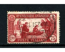 1931 - REGNO - LOTTO/47811 - 75 CENTESIMI S. ANTONIO USATO 1931 - REGNO - LOTTO/47811 - 75 CENTESIMI S. ANTONIO USATO
