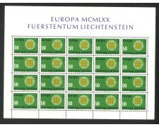 1970 - LIECHTENSTEIN - LOTTO/47825 - 50r. EUROPA MINIFOGLIO DI 20 FRANCOBOLLI NUOVO 1970 - LIECHTENSTEIN - LOTTO/47825 - 50r. EUROPA MINIFOGLIO DI 20 FRANCOBOLLI NUOVO