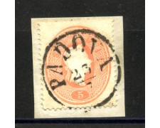 1861 - LOMBARDO VENETO - LOTTO/40576 - 5 SOLDI ROSSO CHIARO - SU FRAMMENTO USATO PADOVA 1861 - LOMBARDO VENETO - LOTTO/40576 - 5 SOLDI ROSSO CHIARO - SU FRAMMENTO USATO PADOVA