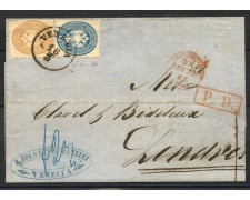 1865 - LOMBARDO VENETO - LOTTO/40592 - 5 E 10 SOLDI SU LETTERA DA VENEZIA A LONDRA 1865 - LOMBARDO VENETO - LOTTO/40592 - 5 E 10 SOLDI SU LETTERA DA VENEZIA A LONDRA