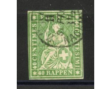 1854/62 - SVIZZERA - LOTTO/40607 - 40 RAPPEN VERDE HELVETIA SEDUTA - USATO 1854/62 - SVIZZERA - LOTTO/40607 - 40 RAPPEN VERDE HELVETIA SEDUTA - USATO