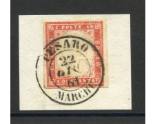 1861 - SARDEGNA - LOTTO/40339 - 40 cent. ROSSO SU FRAMMENTO DI BUSTA ANNULLO SANTIA 1861 - SARDEGNA - LOTTO/40339 - 40 cent. ROSSO SU FRAMMENTO DI BUSTA ANNULLO SANTIA