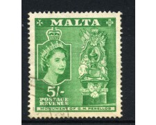1956 - MALTA - LOTTO/43294 - 5 s. VERDE EFFIGIE DELLA REGINA ELISABETTA - USATO
