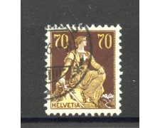 1908 - SVIZZERA - LOTTO/41663 - 70 CENT. BRUNO GIALLO HELVETIA SEDUTA - USATO 1908 - SVIZZERA - LOTTO/41663 - 70 CENT. BRUNO GIALLO HELVETIA SEDUTA - USATO