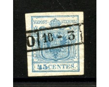 1850/51 - LOMBARDO VENETO - LOTTO/40472 - 45 Centesimi CELESTE CON FILIGRANA - USATO