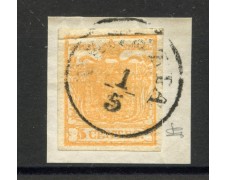 1850 - LOMBARDO VENETO - LOTTO/40473 - 5 Centesimi GIALLO OCRA SU FRAMMENTO - USATO