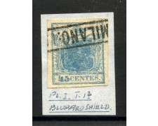 1851 - LOMBARDO VENETO - LOTTO/40477 - 45 Centesimi AZZURRO SCURO - STAMPA CONFUSA - USATO MILANO